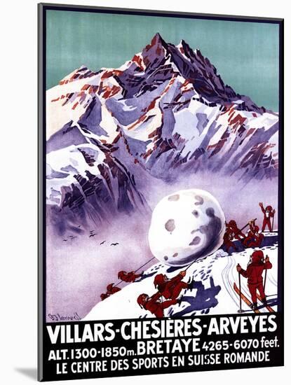 Villars, Switzerland - Naughty Gnomes Making Giant Snowball Poster-Lantern Press-Mounted Art Print