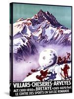 Villars, Switzerland - Naughty Gnomes Making Giant Snowball Poster-Lantern Press-Stretched Canvas