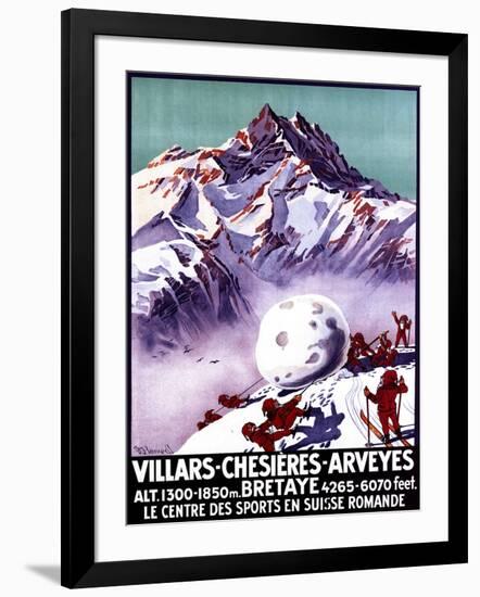 Villars, Switzerland - Naughty Gnomes Making Giant Snowball Poster-Lantern Press-Framed Art Print