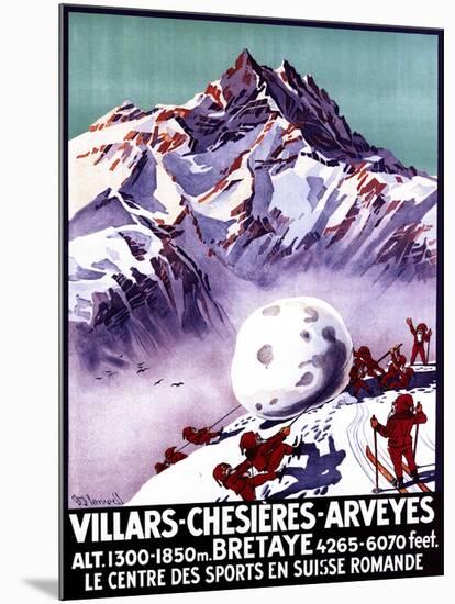 Villars, Switzerland - Naughty Gnomes Making Giant Snowball Poster-Lantern Press-Mounted Art Print