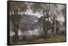 Ville-d'Avray: Blick auf der See durch das Gebüsch. 1865-70-Jean-Baptiste-Camille Corot-Framed Stretched Canvas