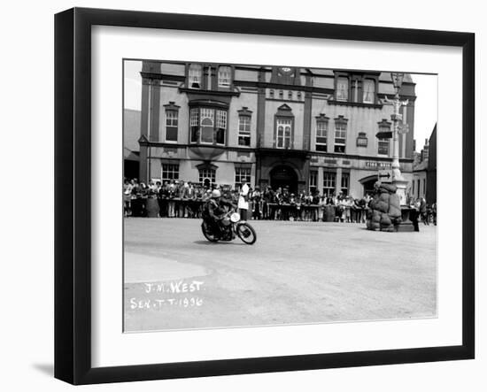 Vincent HRD, J.M. West in Isle of Man TT, Parliament Square Ramsey-null-Framed Premium Photographic Print