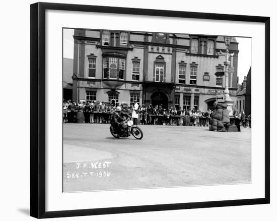 Vincent HRD, J.M. West in Isle of Man TT, Parliament Square Ramsey-null-Framed Photographic Print