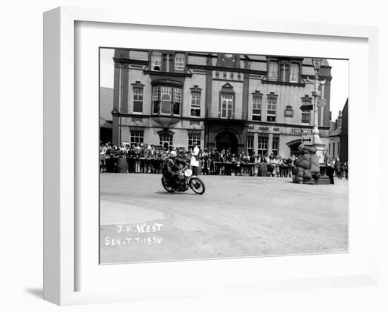 Vincent HRD, J.M. West in Isle of Man TT, Parliament Square Ramsey-null-Framed Photographic Print