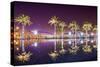 Vincent Thomas Bridge and Palm Tree Reflections in San Pedro, Los Angeles, California.-SeanPavonePhoto-Stretched Canvas