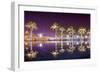 Vincent Thomas Bridge and Palm Tree Reflections in San Pedro, Los Angeles, California.-SeanPavonePhoto-Framed Photographic Print