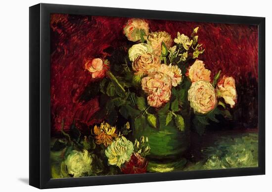 Vincent Van Gogh Bowl with Peonies and Roses Art Print Poster-null-Framed Poster