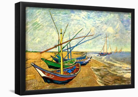 Vincent Van Gogh (Fishing boats on the beach at Saintes-Maries) Art Poster Print-null-Framed Poster