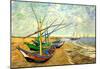 Vincent Van Gogh (Fishing boats on the beach at Saintes-Maries) Art Poster Print-null-Mounted Poster