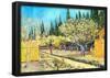 Vincent Van Gogh Flowering Fruit Garden Surrounded by Cypress Art Print Poster-null-Framed Poster