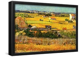 Vincent Van Gogh Harvest at La Crau with Montmajour in the Background Art Print Poster-null-Framed Poster