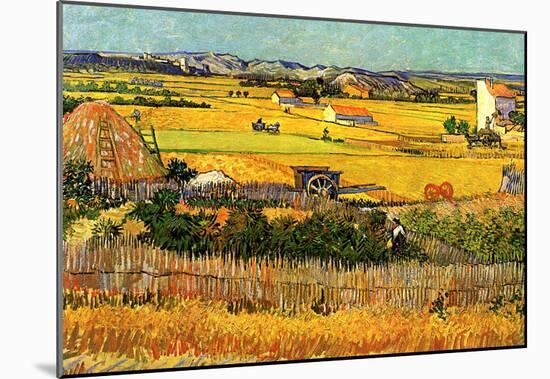 Vincent Van Gogh Harvest at La Crau with Montmajour in the Background Art Print Poster-null-Mounted Poster