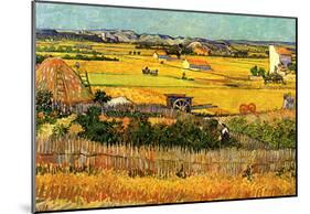 Vincent Van Gogh Harvest at La Crau with Montmajour in the Background Art Print Poster-null-Mounted Poster