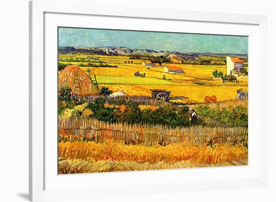 Vincent van Gogh Harvest at La Crau with Montmajour in the Background-Vincent van Gogh-Framed Art Print