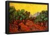 Vincent Van Gogh Olive Trees with Yellow Sky and Sun Art Print Poster-null-Framed Poster