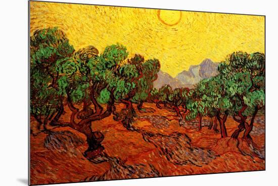 Vincent van Gogh Olive Trees with Yellow Sky and Sun-null-Mounted Art Print