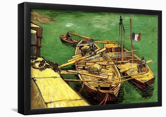 Vincent Van Gogh Quay with Men Unloading Sand Barges Art Print Poster-null-Framed Poster