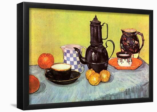 Vincent Van Gogh Still Life Blue Enamel Coffeepot Earthenware and Fruit Art Print Poster-null-Framed Poster