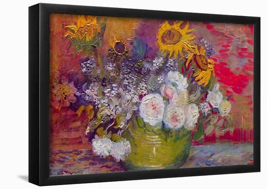 Vincent Van Gogh Still Life with Roses and Sunflowers Art Print Poster-null-Framed Poster