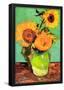 Vincent Van Gogh Three Sunflowers in a Vase 2 Art Print Poster-null-Framed Poster