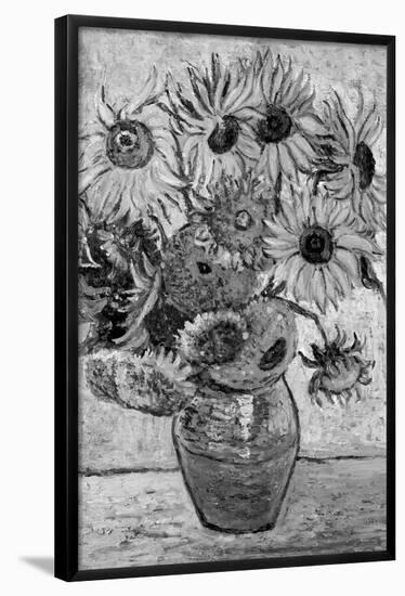 Vincent Van Gogh Vase Twelve Sunflowers Black White Art Print Poster-null-Framed Poster