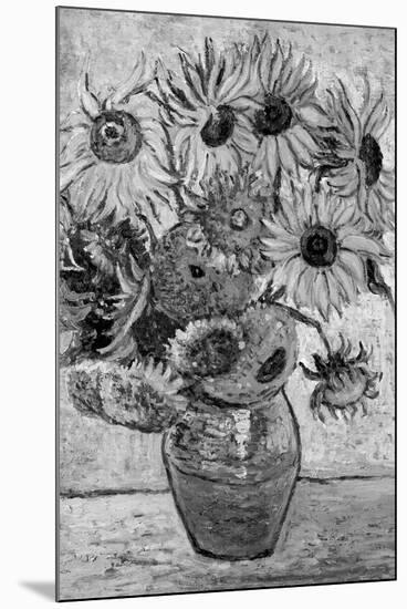 Vincent Van Gogh Vase Twelve Sunflowers Black White Art Print Poster-null-Mounted Poster