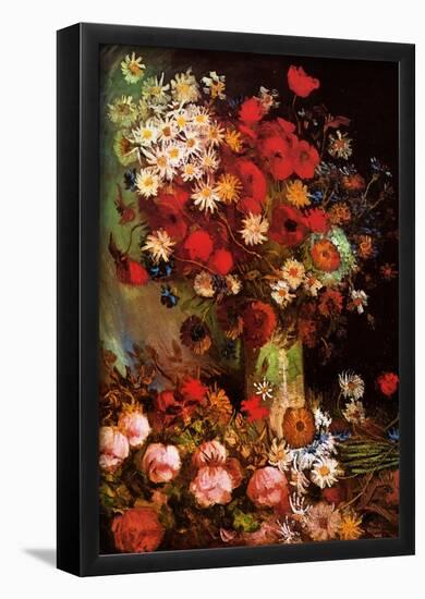 Vincent Van Gogh Vase with Poppies Cornflowers Peonies and Chrysanthemums Art Print Poster-null-Framed Poster