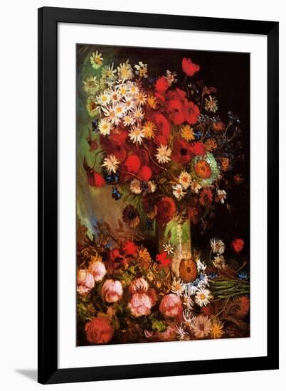 Vincent Van Gogh Vase with Poppies Cornflowers Peonies and Chrysanthemums-Vincent van Gogh-Framed Art Print