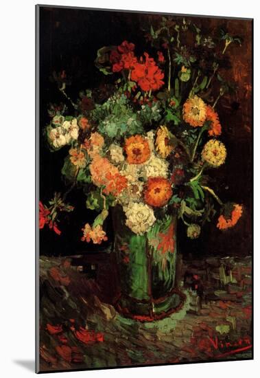 Vincent Van Gogh Vase with Zinnias and Geraniums Art Print Poster-null-Mounted Poster
