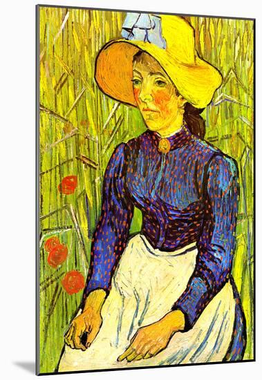 Vincent Van Gogh Young Peasant Woman with Straw Hat Sitting in the Wheat Art Print Poster-null-Mounted Poster