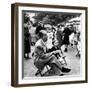Vincente Minnelli with coffee sitting in chair with Daughter Liza at Outdoor Children's Party Being-J^ R^ Eyerman-Framed Premium Photographic Print