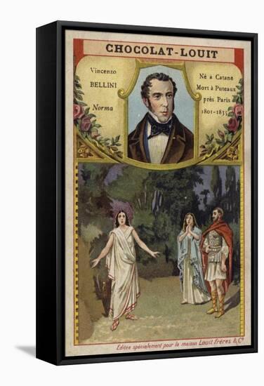 Vincenzo Bellini, Italian Composer, and a Scene from His Opera Norma-null-Framed Stretched Canvas
