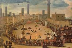 Siena, Italy, Public Entertainment in Square with Bulls, Bear and Wooden Contraptions-Vincenzo Rustici-Framed Giclee Print