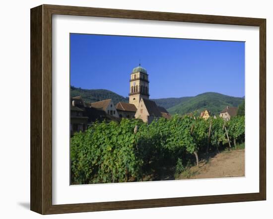 Vines in Vineyards and Tower of the Church of Ste. Croix, Kaysersberg, Haut-Rhin, Alsace, France-Ruth Tomlinson-Framed Photographic Print
