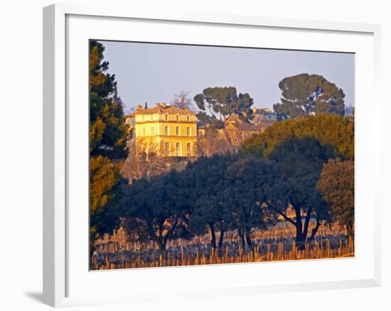 Vineyard and Building of Chateau La Nerthe, Chateauneuf-Du-Pape, Vaucluse, Rhone, Provence, France-Per Karlsson-Framed Photographic Print