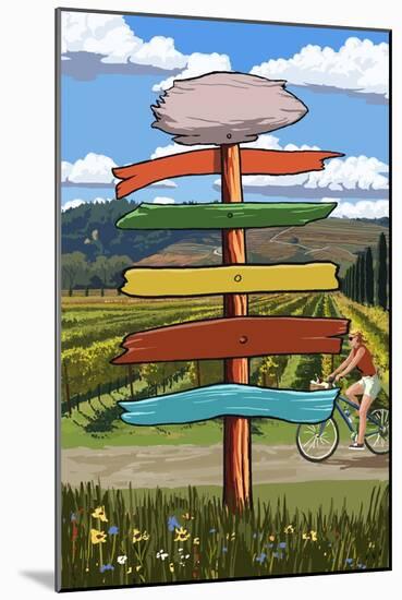 Vineyard Signpost-Lantern Press-Mounted Art Print