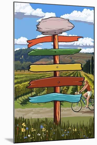 Vineyard Signpost-Lantern Press-Mounted Art Print