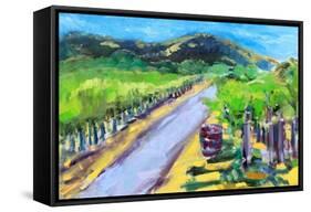 Vineyard with Barrel, Napa, 2019, (oil on canvas)-Richard Fox-Framed Stretched Canvas