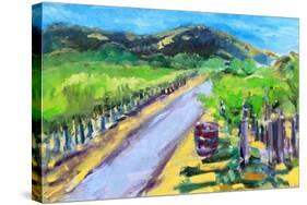 Vineyard with Barrel, Napa, 2019, (oil on canvas)-Richard Fox-Stretched Canvas