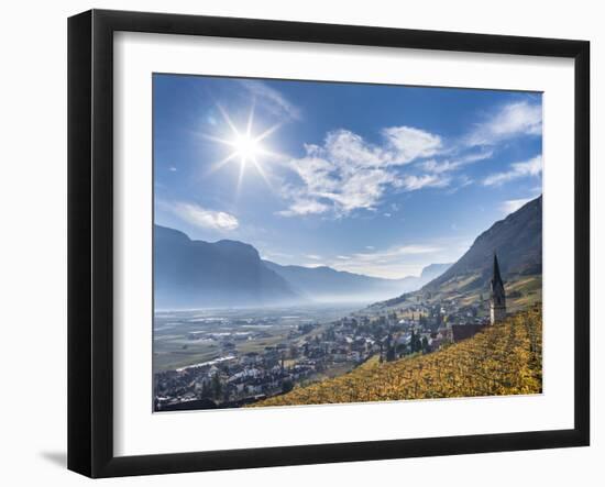 Vineyards and the Valley of the River Etsch. South Tyrol, Italy-Martin Zwick-Framed Photographic Print