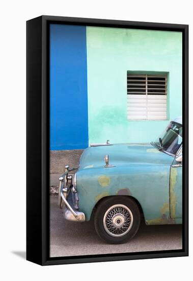 Vintage American Car Parked in Front of the Green and Blue Walls of a Colonial Building-Lee Frost-Framed Stretched Canvas