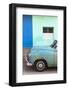 Vintage American Car Parked in Front of the Green and Blue Walls of a Colonial Building-Lee Frost-Framed Photographic Print