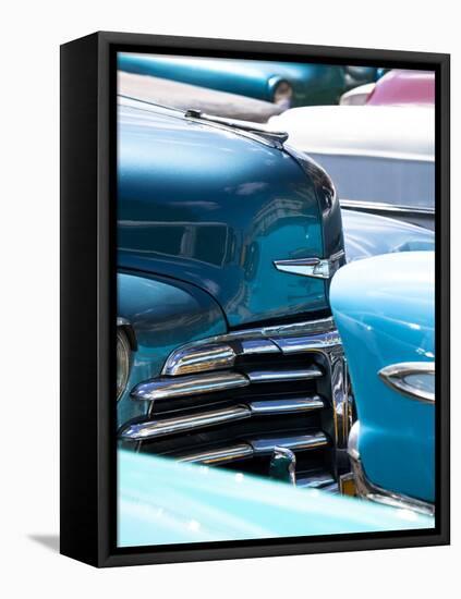 Vintage American Cars Parked on a Street in Havana Centro-Lee Frost-Framed Stretched Canvas