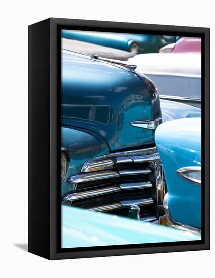 Vintage American Cars Parked on a Street in Havana Centro-Lee Frost-Framed Stretched Canvas