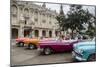 Vintage American Cars Parking Outside the Gran Teatro (Grand Theater), Havana, Cuba-Yadid Levy-Mounted Photographic Print