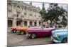 Vintage American Cars Parking Outside the Gran Teatro (Grand Theater), Havana, Cuba-Yadid Levy-Mounted Photographic Print