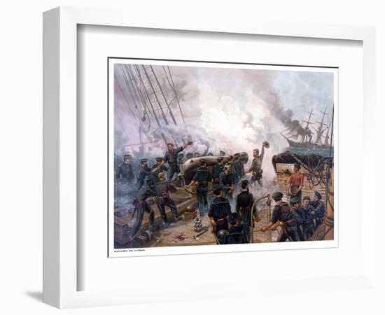 Vintage American Civil War Print of the Battle of Cherbourg-Stocktrek Images-Framed Photographic Print