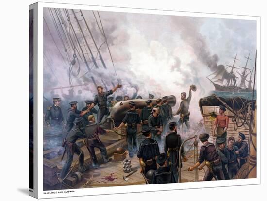 Vintage American Civil War Print of the Battle of Cherbourg-Stocktrek Images-Stretched Canvas