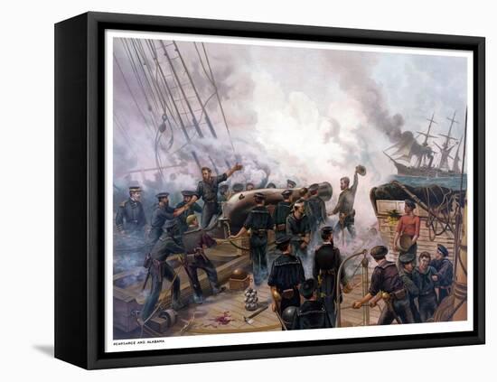 Vintage American Civil War Print of the Battle of Cherbourg-Stocktrek Images-Framed Stretched Canvas