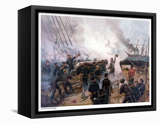 Vintage American Civil War Print of the Battle of Cherbourg-Stocktrek Images-Framed Stretched Canvas